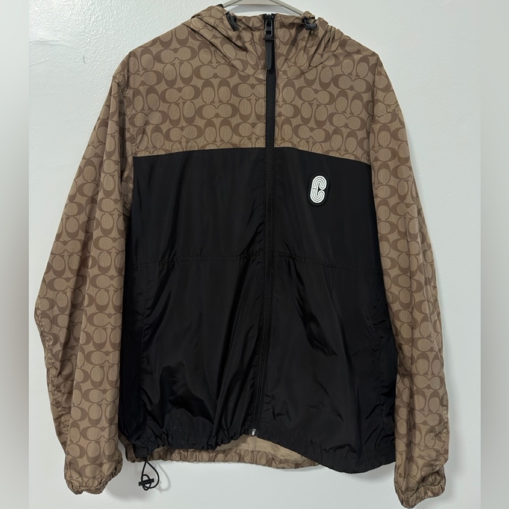 Coach Tan and Black Patterned Windbreaker Jacket XXL
